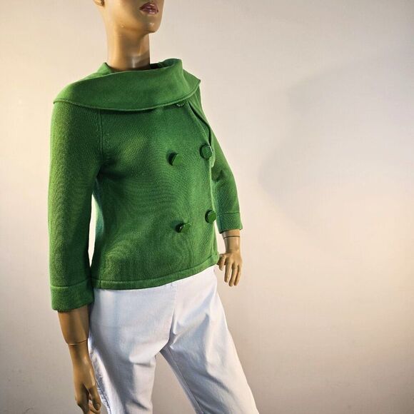 Tibi New York Green Crop Cardigan Button Down Cotton Sweater Womens Size S - Picture 3 of 8